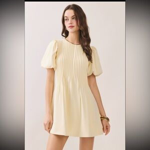 TCEC Yellow Pleated Detail Hidden Back Zipper A Line Dress
